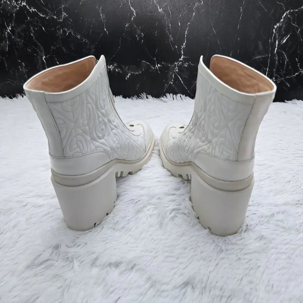 Gucci Calfskin G Rhombus Quilted Ankle Boots White 39.5G | 9.5 US - Picture 14 of 16